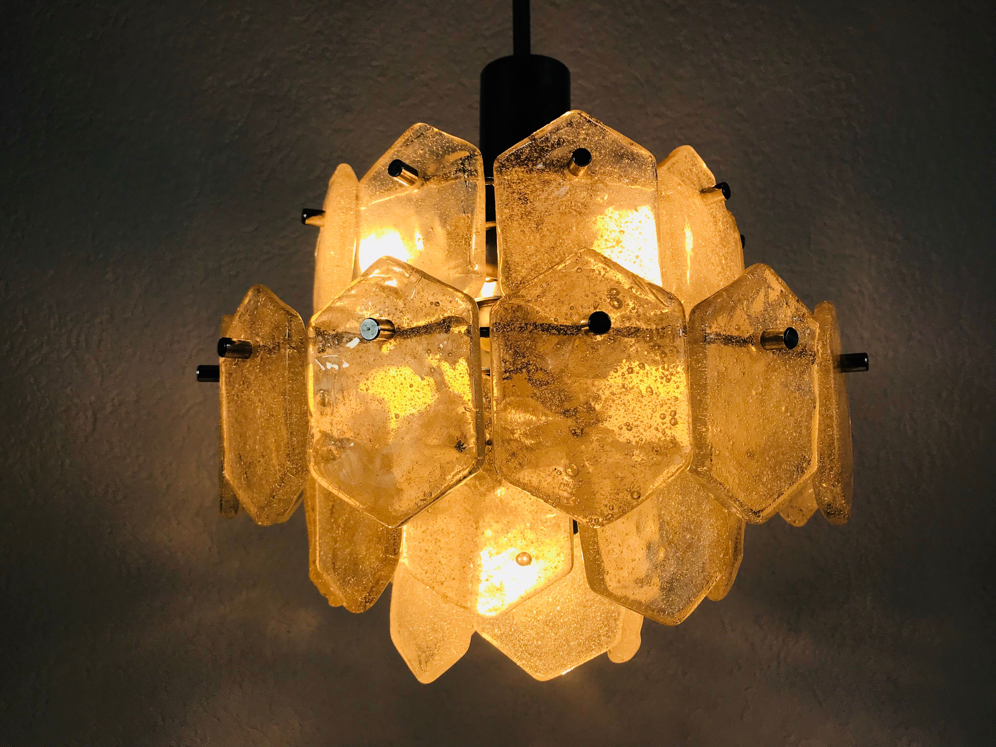 Kalmar Franken ice glass chandelier, 1960s