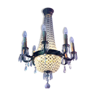 Louis XVI style hot air balloon chandelier bronze and crystal 8 lights with double ignition