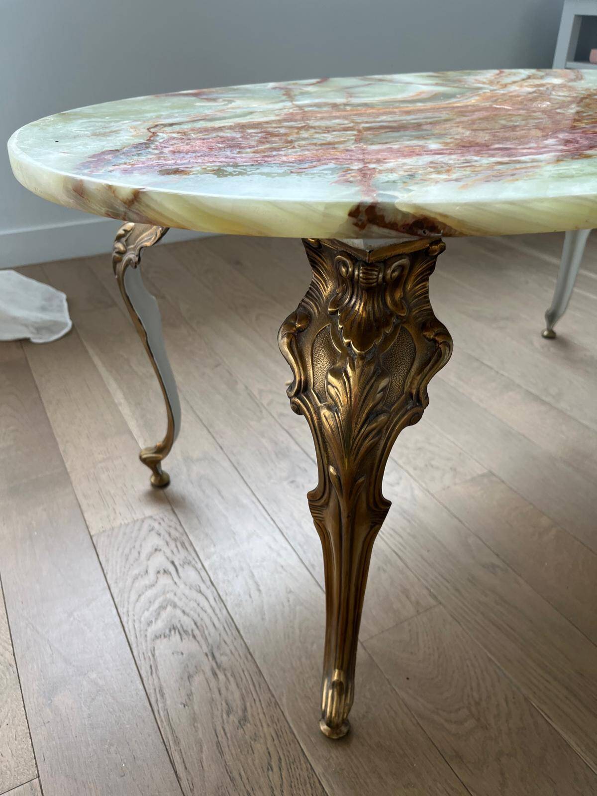 Vintage coffee table in polychrome marble – Louis XV style – Restored