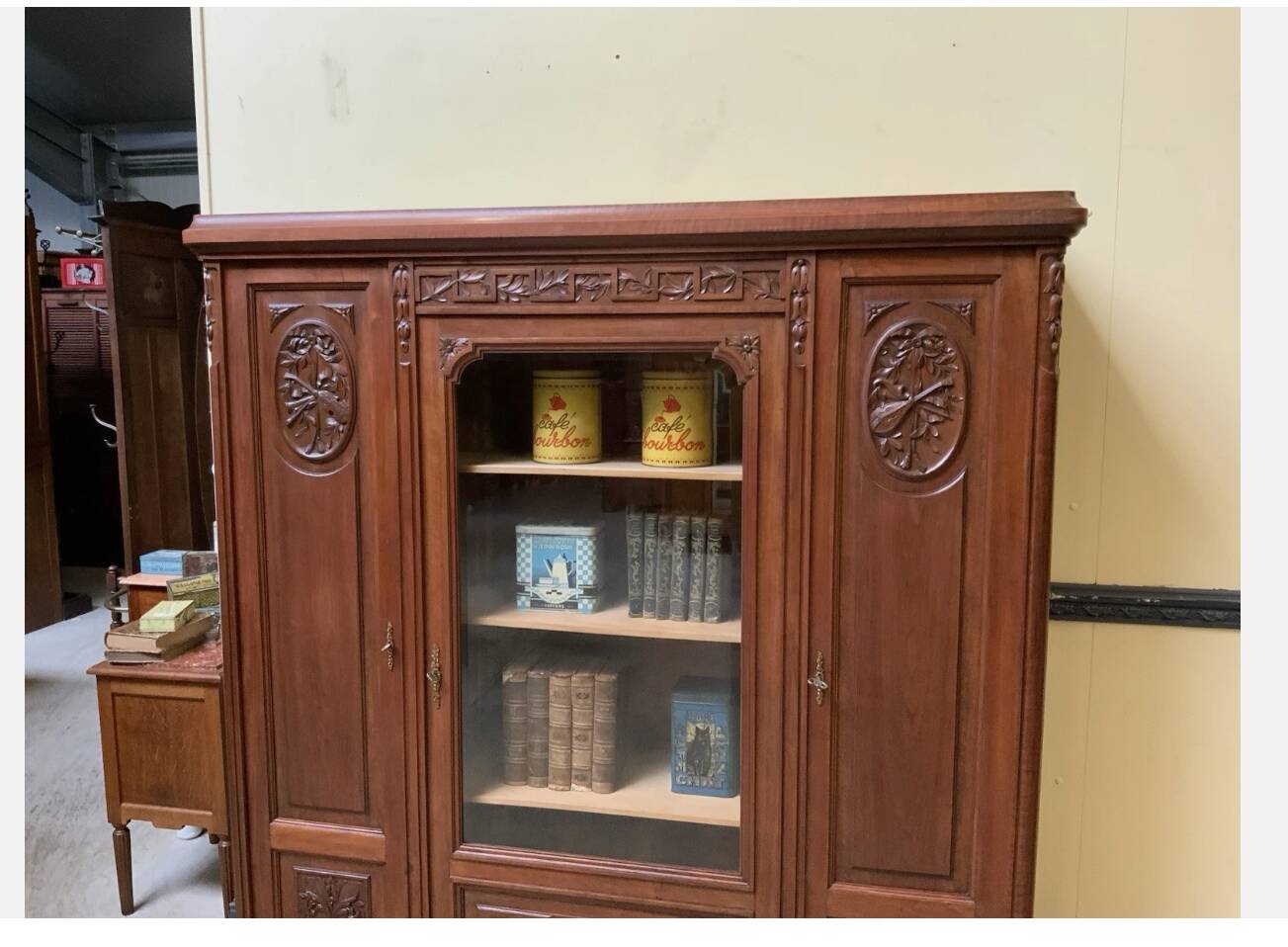 Antique Art Nouveau walnut bookcase