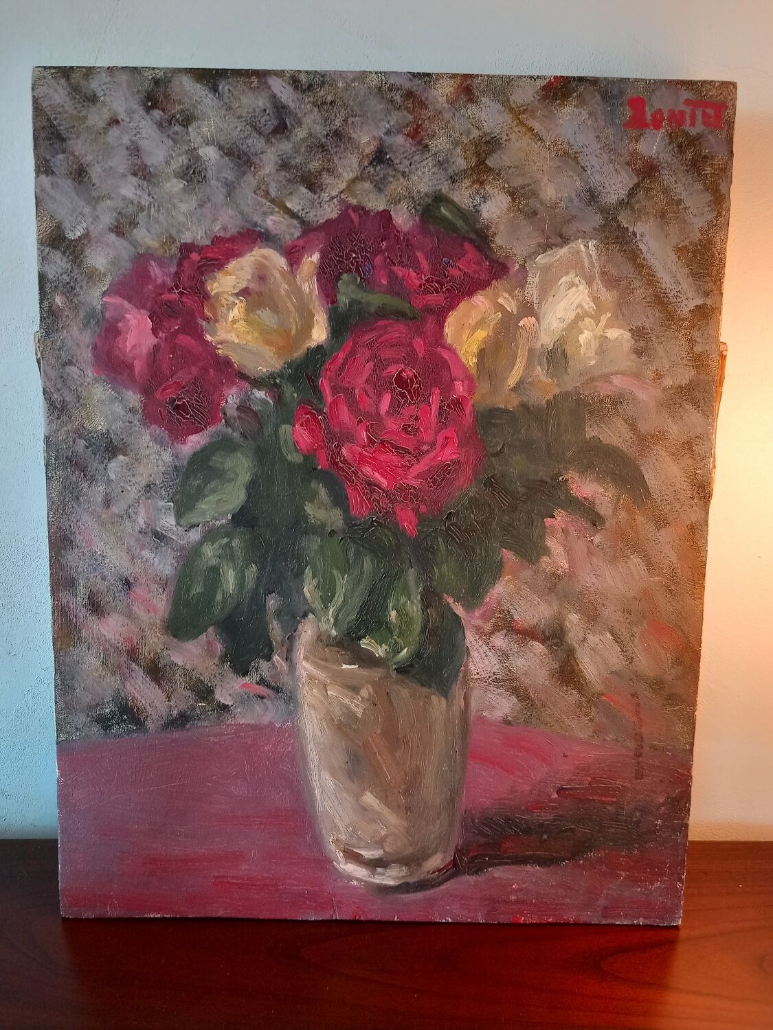 Still life painting with bouquet of roses