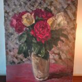 Still life painting with bouquet of roses