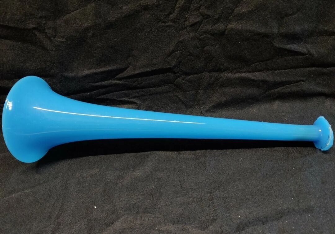 Vase cornet glass paste or faience enamelled blue soliflore