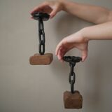 Pair of brutalist design candlesticks wood metal candelabra candlesticks handcrafted