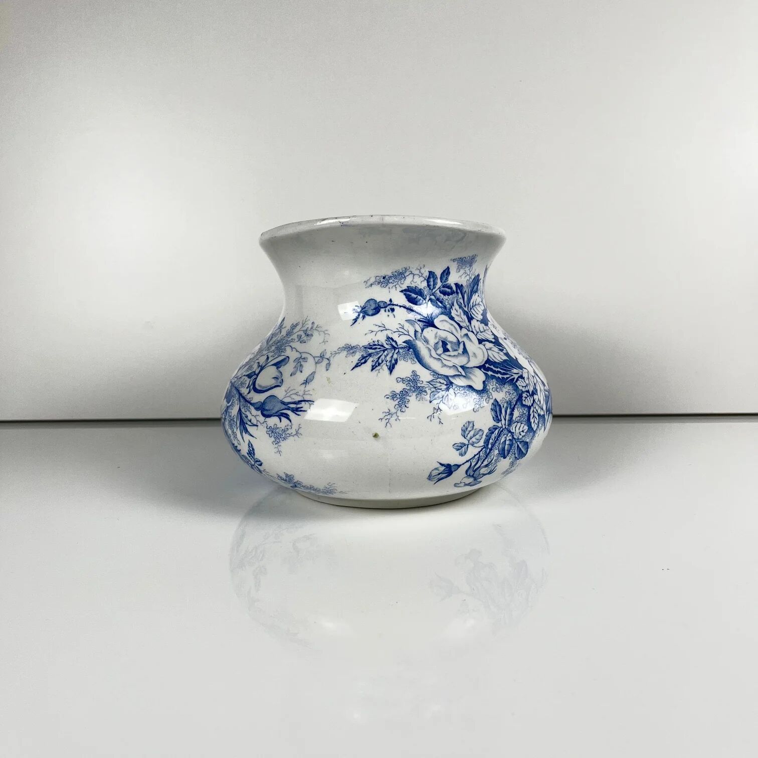 Chubby pitcher, old toilet jug KG Lunéville, blue flower pattern, late 19th to early 20th century.
