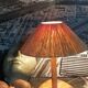 Table lamp in wood and rattan, 50s raffia lampshade