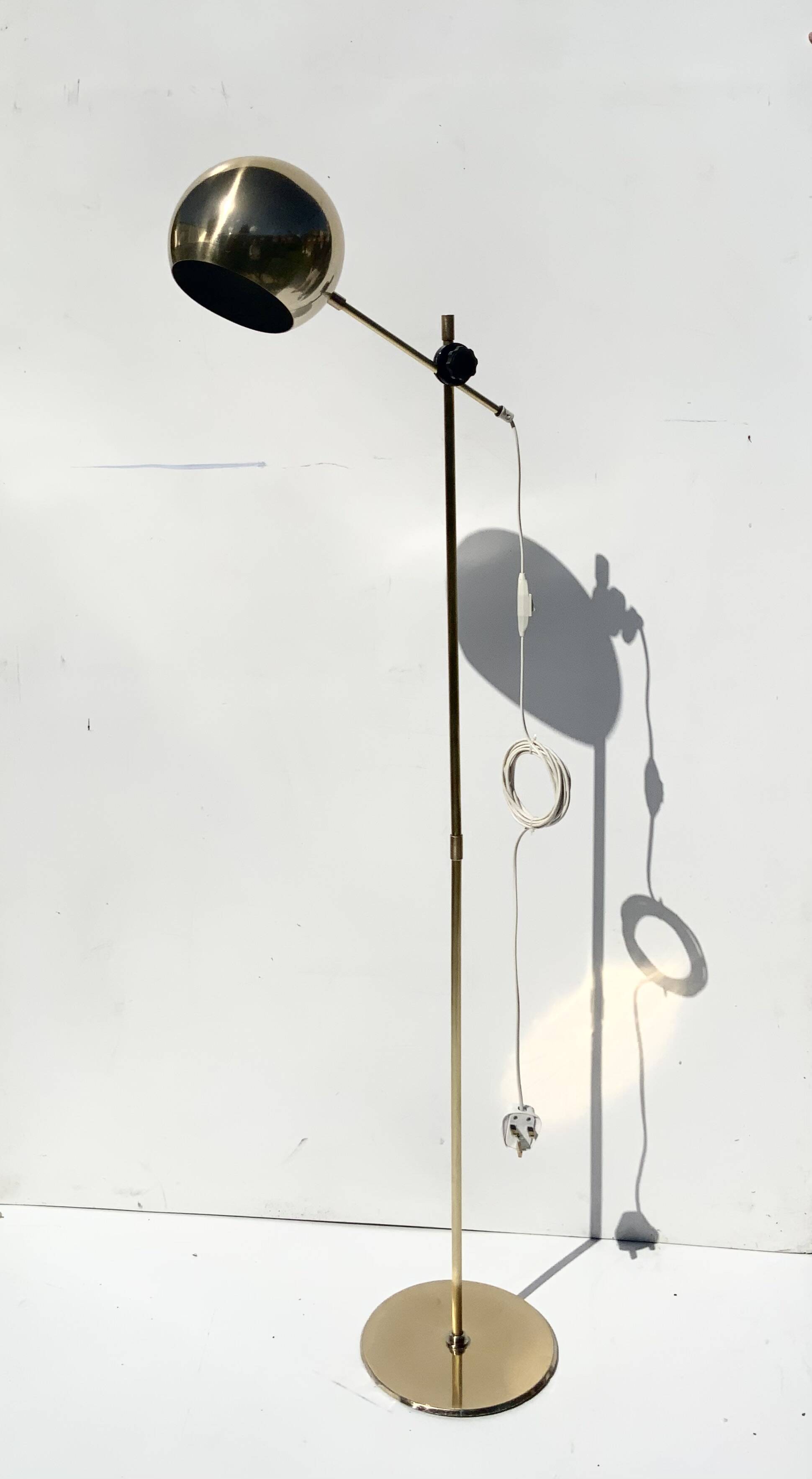 Vintage Brass Floor Lamp Bubble Height-adjustable Spotlight from IKEA 1970s