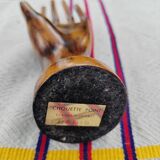 Carved wooden ring holder signed 70s