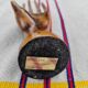 Carved wooden ring holder signed 70s