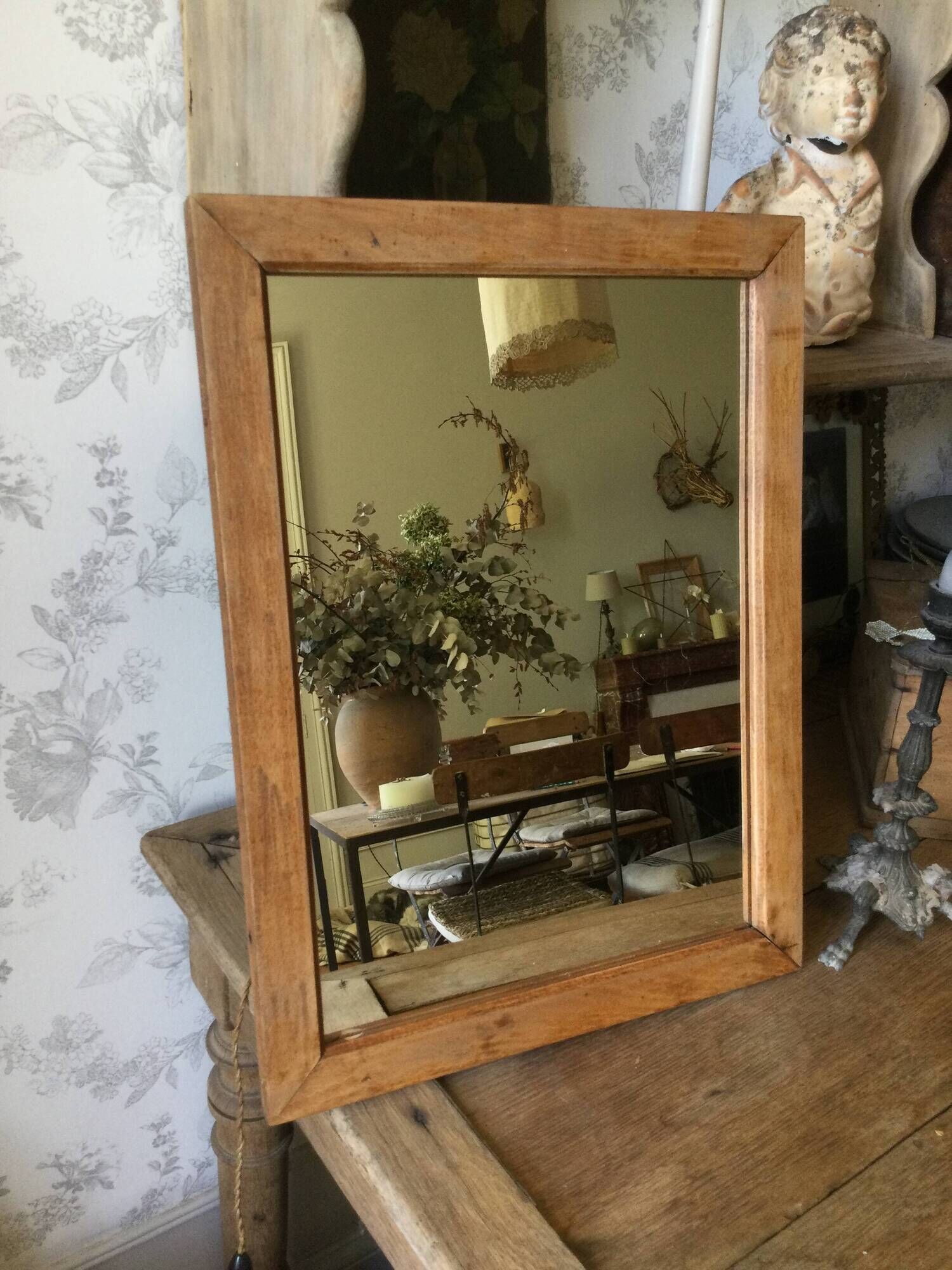 Antique natural wood mirror