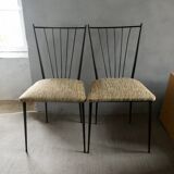 Pair of Colette Gueden chairs, black metal and fabric.