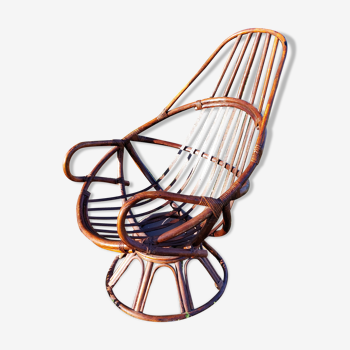 Vintage swivel armchair in bamboo and rattan