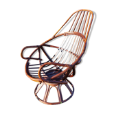 Vintage swivel armchair in bamboo and rattan