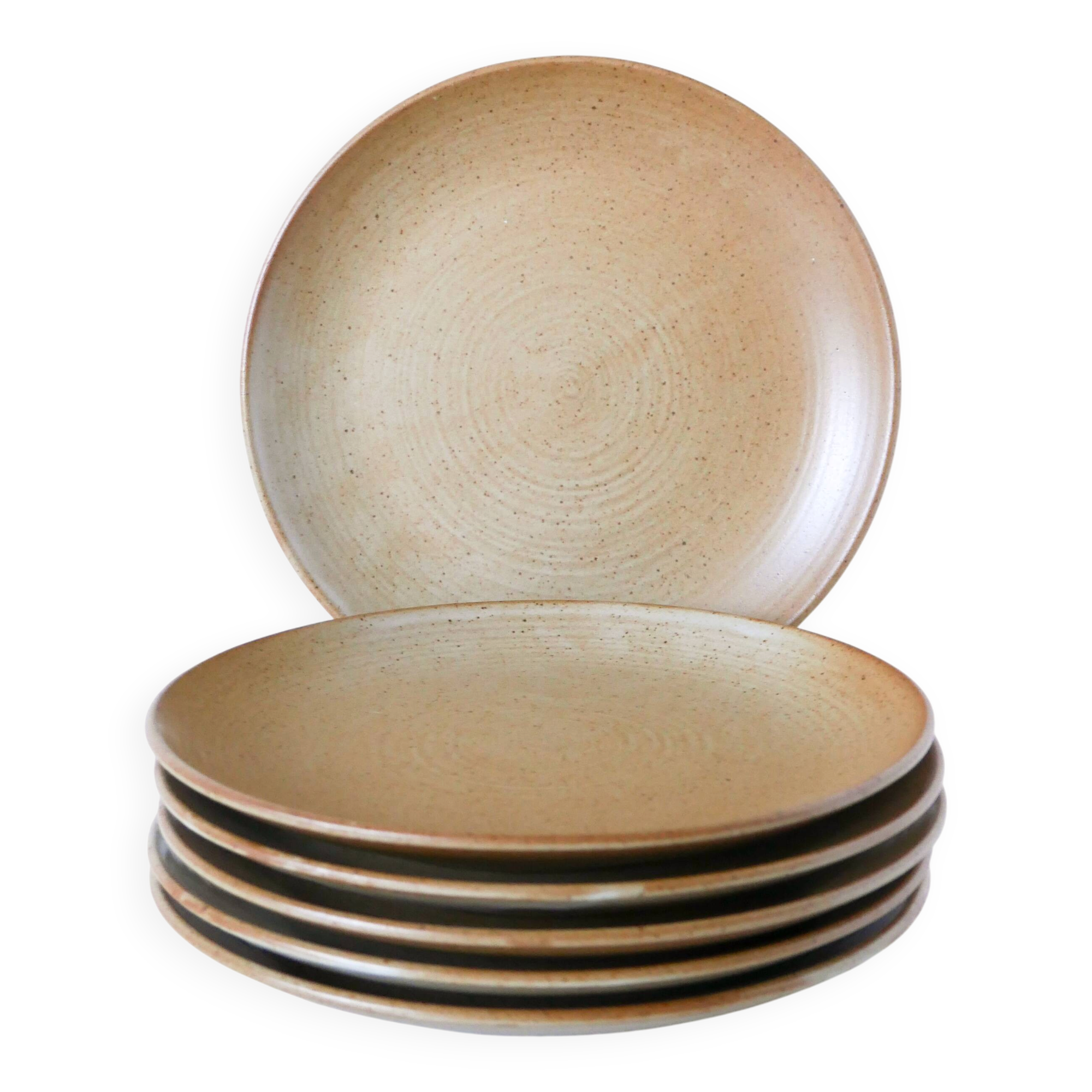 Set of 6 dessert plates in stoneware, Village Stoneware, 1960 - 19.5 cm