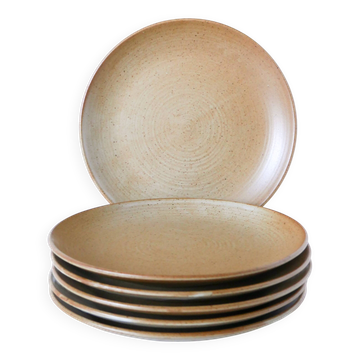 Lot de 6 assiettes à dessert en grès, Grès du Village, 1960 - 19.5 cm