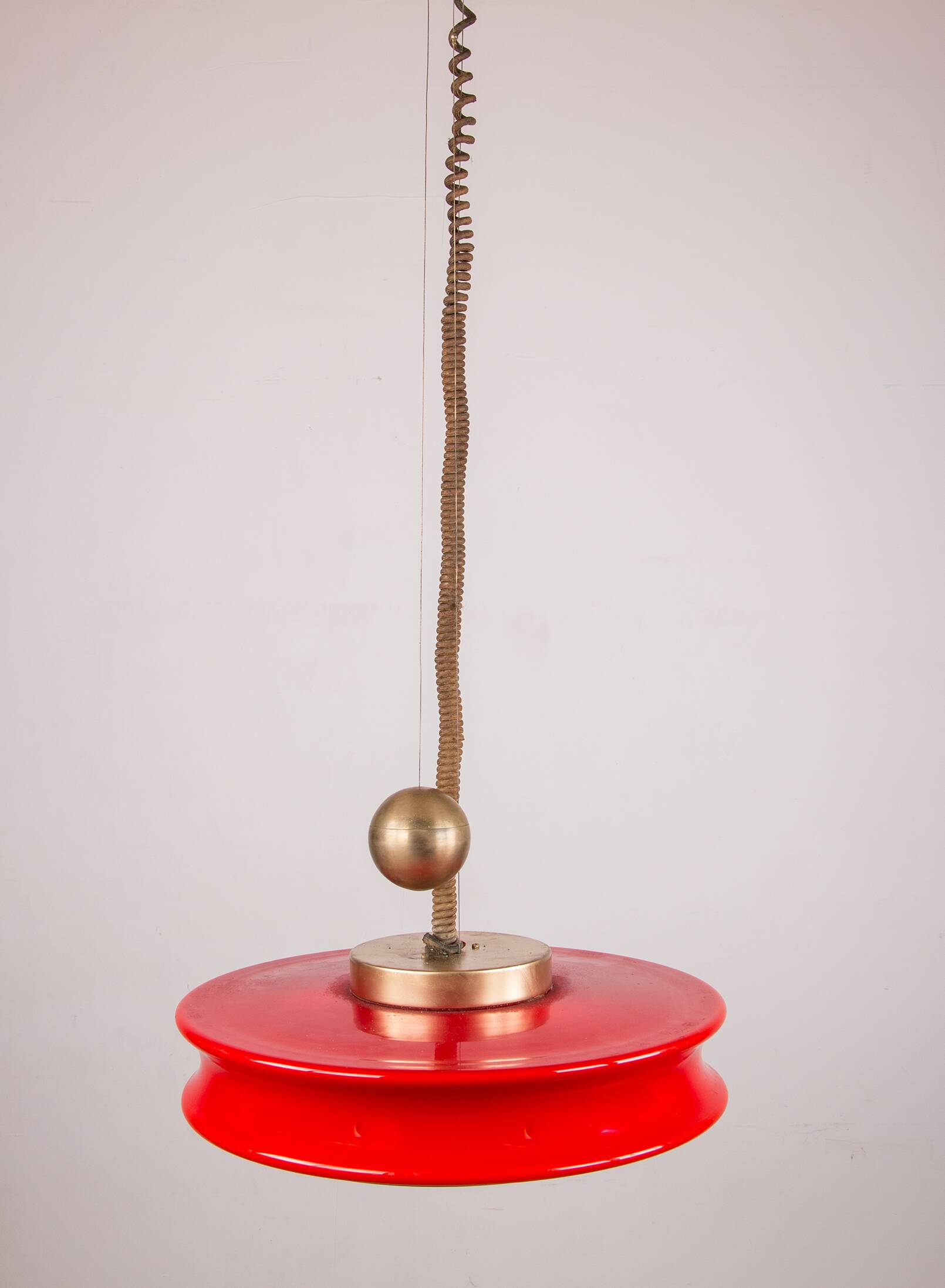 Large pendant light, adjustable in height, in glass and brass, Orion model by Schwarz and Staff Leucht