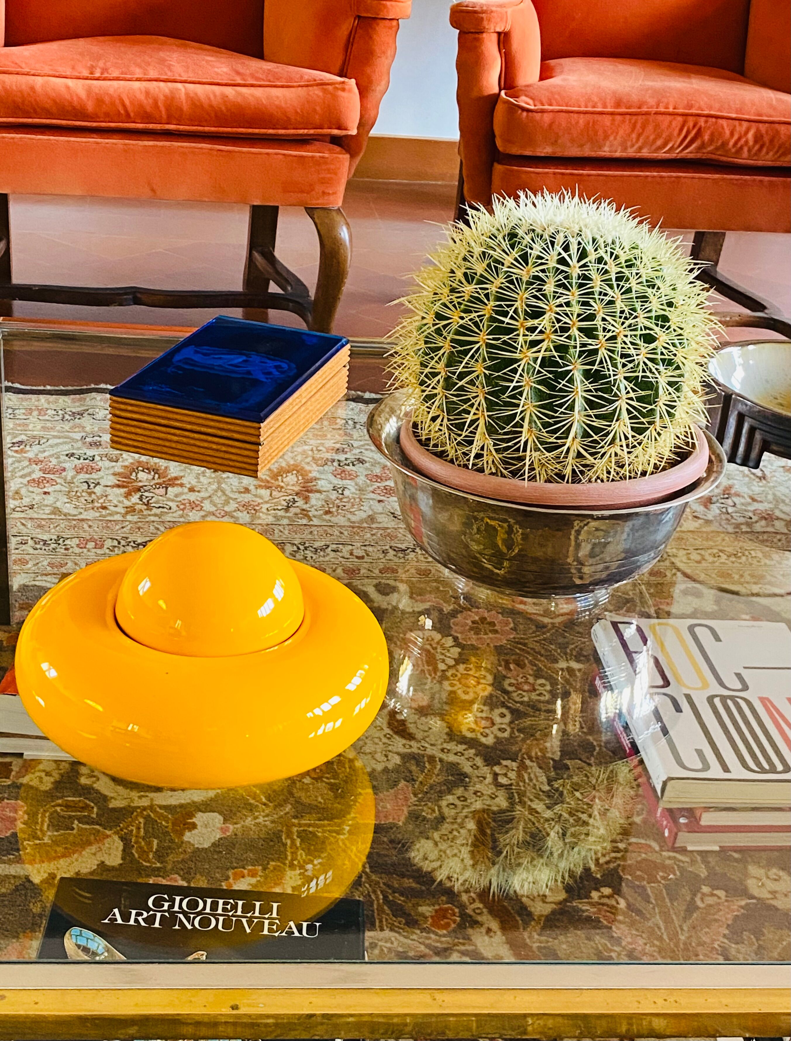 Sergio Asti, Yellow ceramic sculpture / box, Gabbianelli Italy ca. 1971