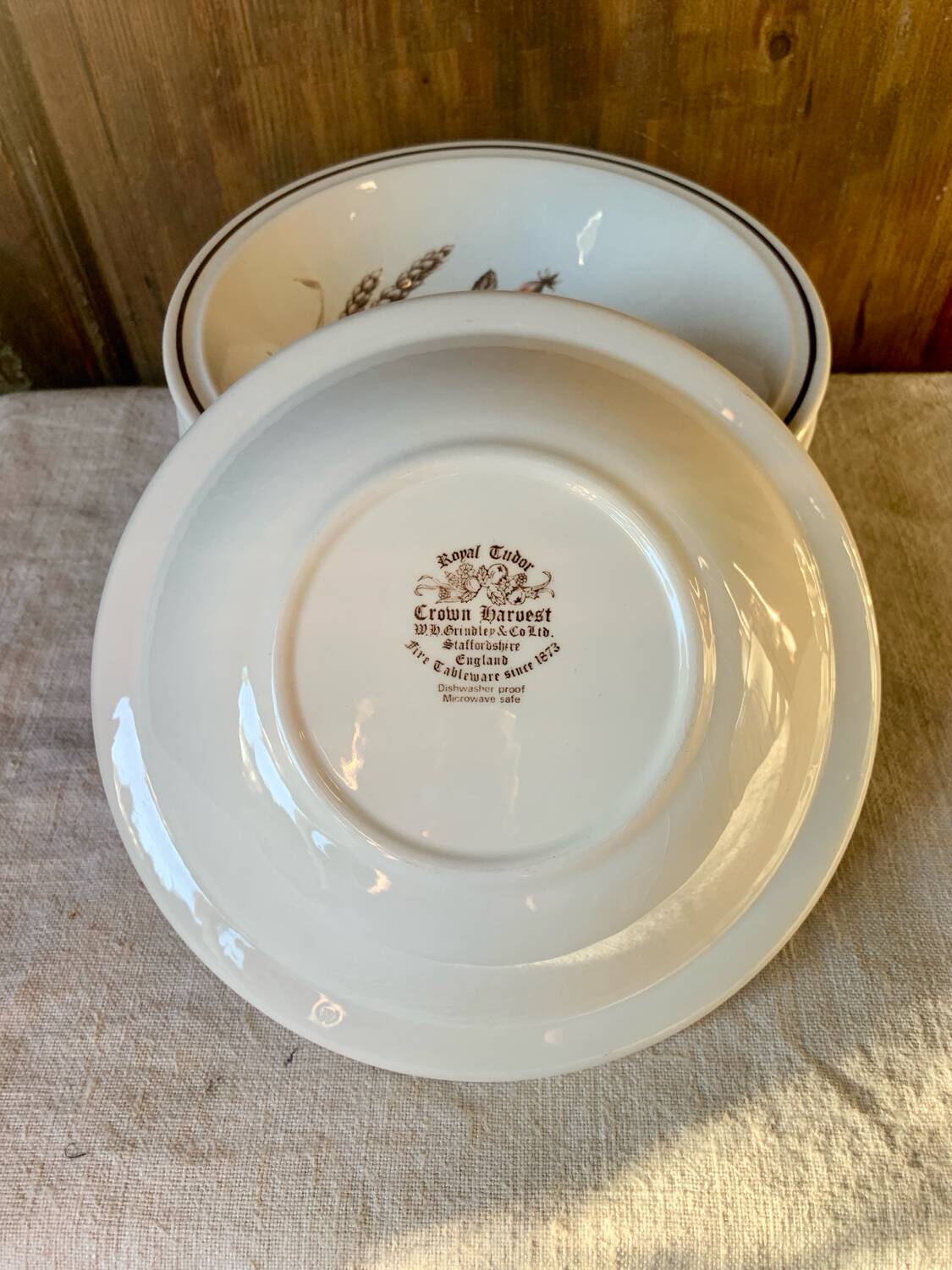 8 English deep plates Royal Tudor Crown Harvest