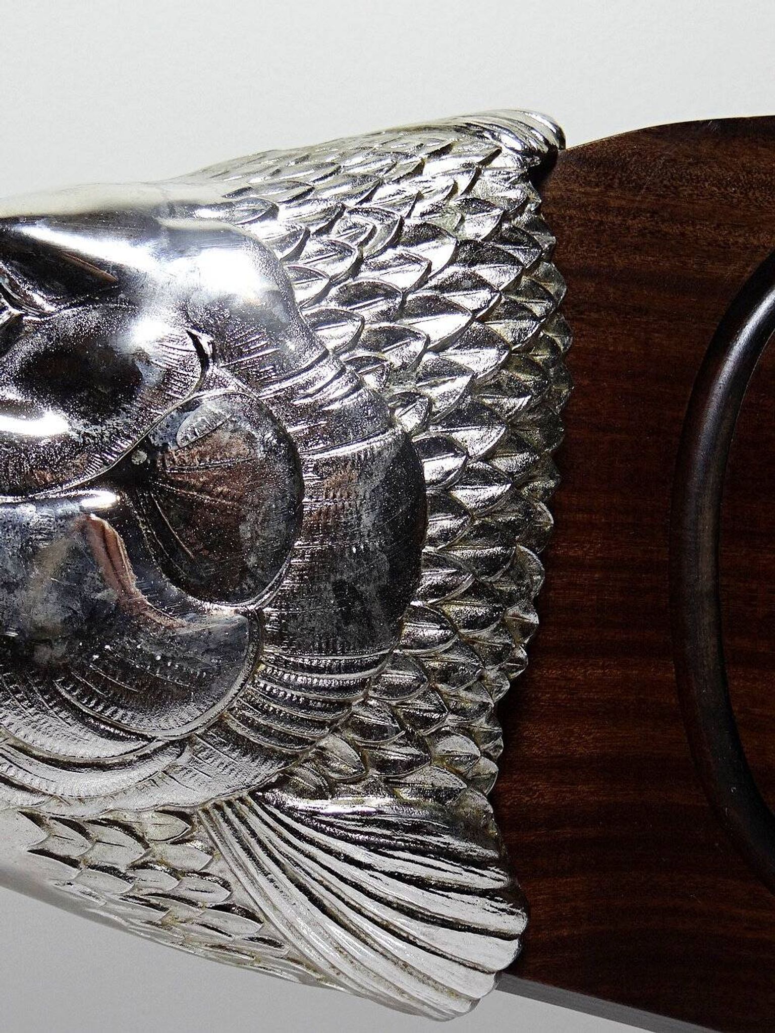 Large vintage 1960s wooden and silver-plated metal salmon serving tray