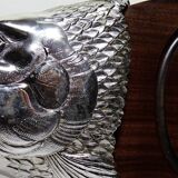 Large vintage 1960s wooden and silver-plated metal salmon serving tray