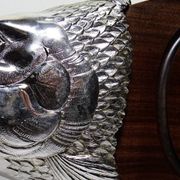 Large vintage 1960s wooden and silver-plated metal salmon serving tray