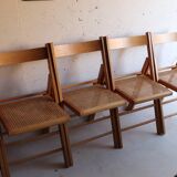 Set of 5 vintage folding chairs in beech and cane – Italy, 1970s