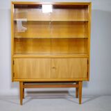 Elm wood highboard with display cabinet, 1960s