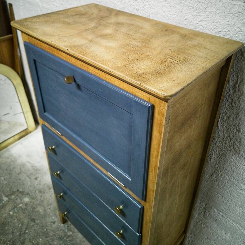 Vintage blue secretary and raw wood