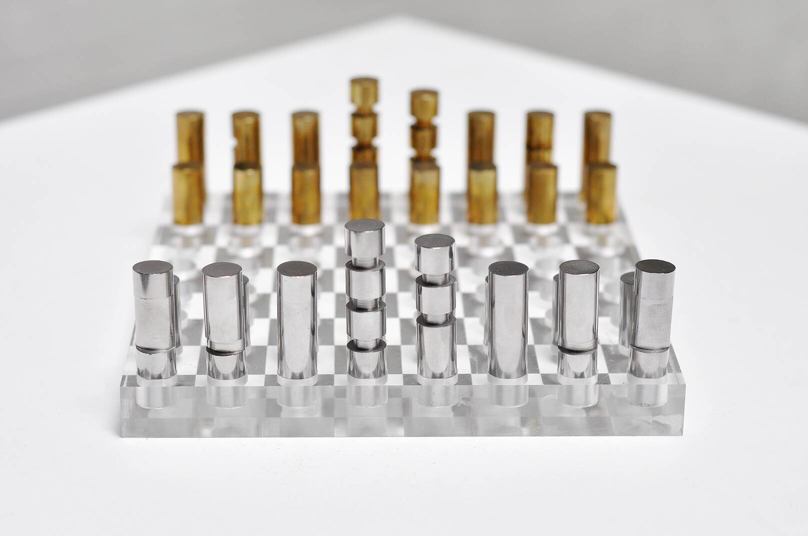 Modernist French Acrylic Glass Chess Set, 1970s, Set of 17