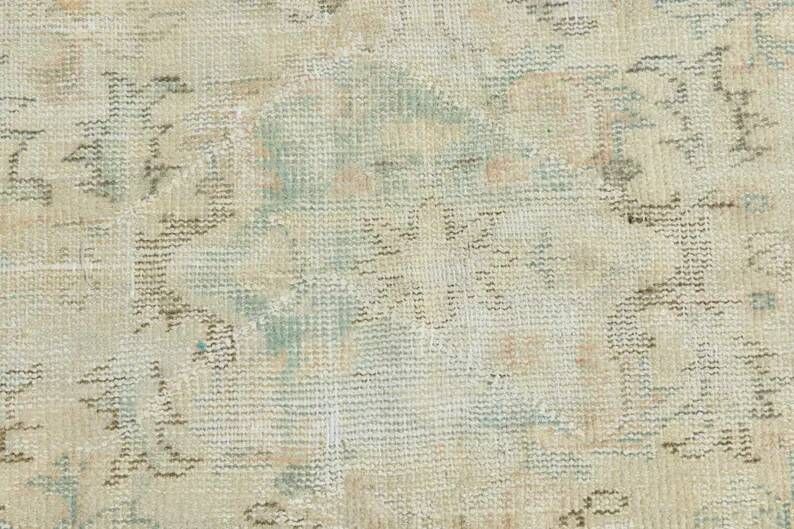 7x10 Vintage Turkish Rug, Orange Beige Floral Rug, Faded Wool Cotton Area Rug