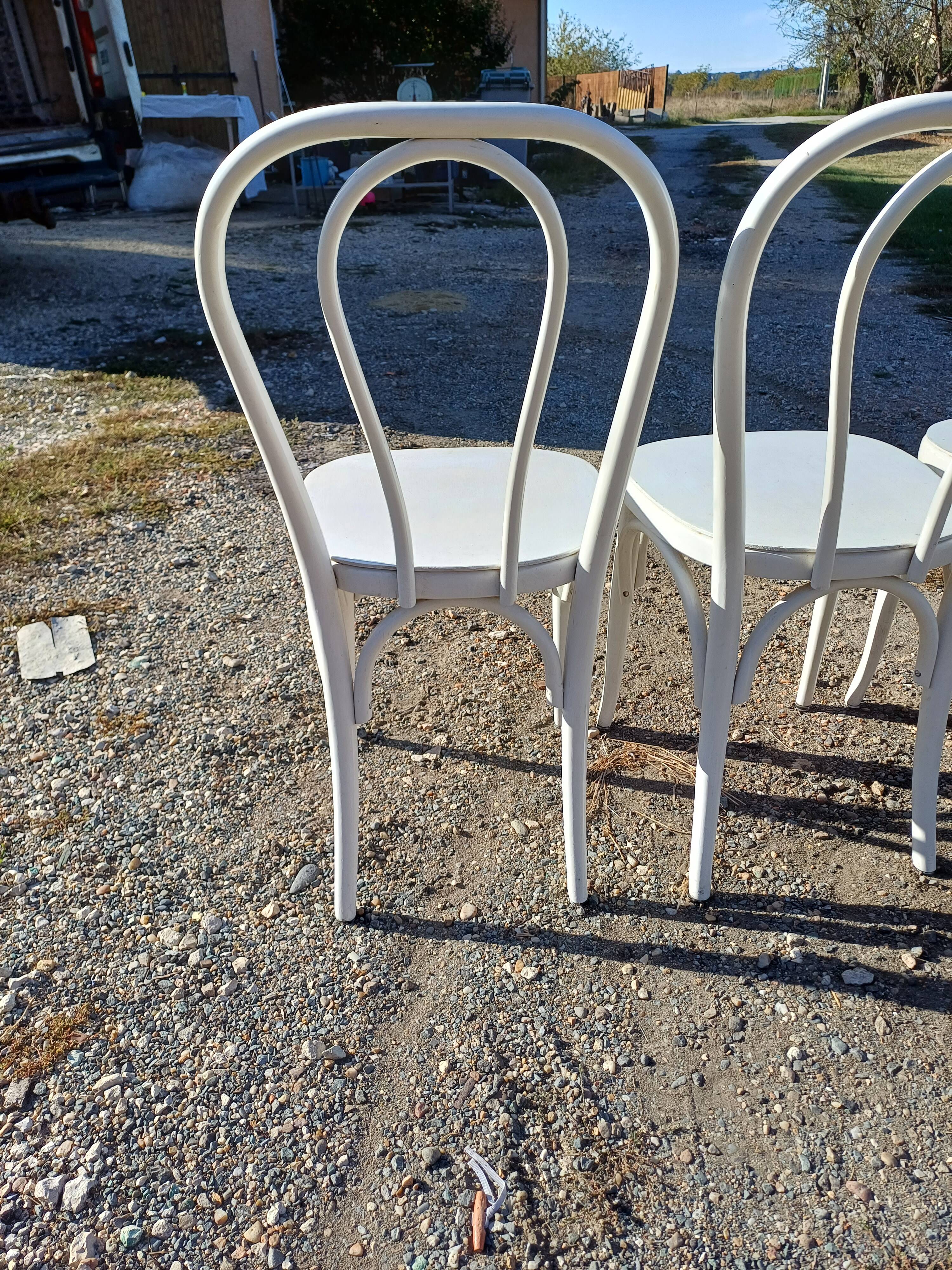 4 Thonet Bistro Chairs Limed Wood White