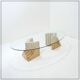 Sculptural Glass and Travertine coffee table