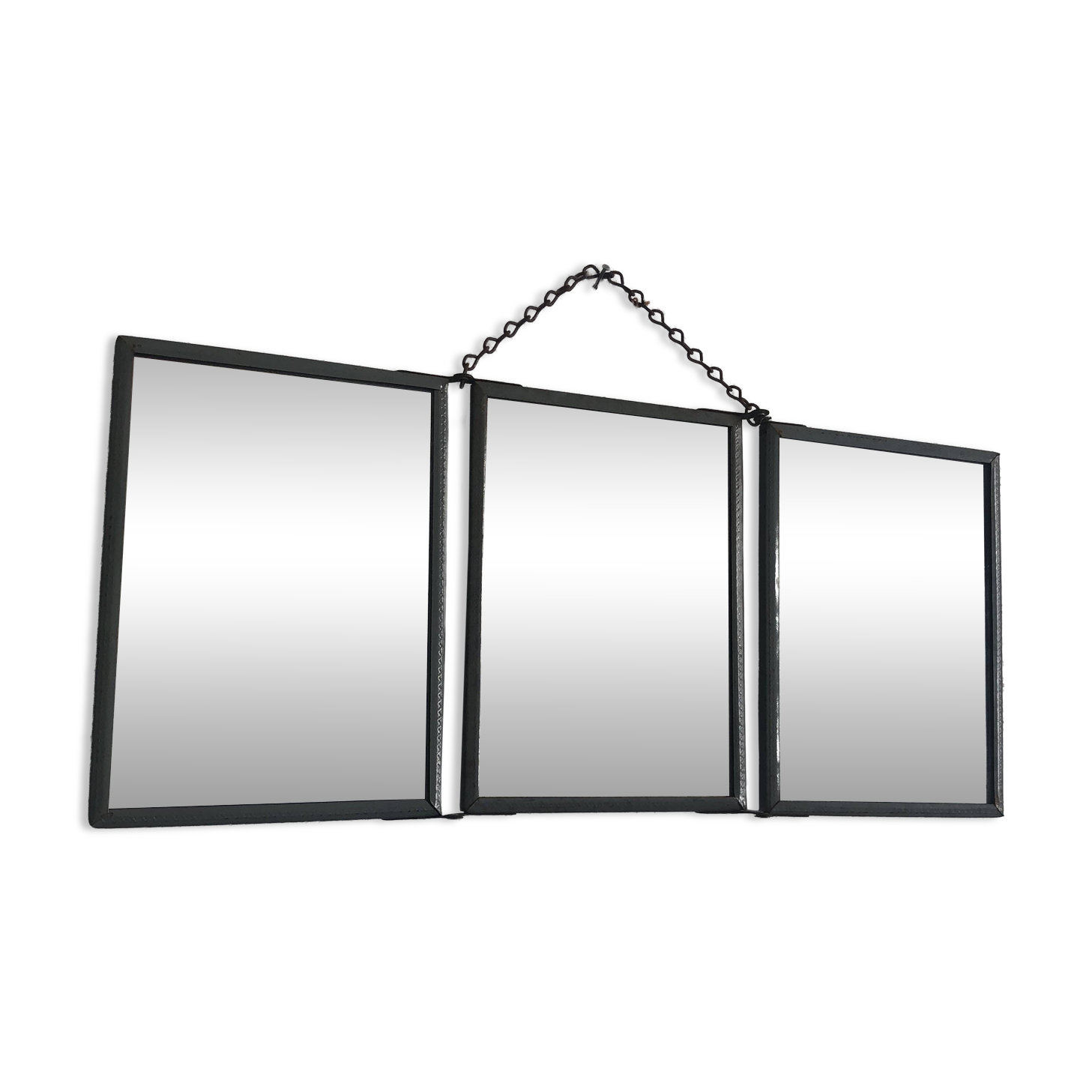 Vintage 1940 triptych mirror barber hairdresser boat sea - 16 x 37 cm