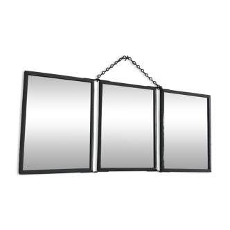 Vintage 1940 triptych mirror barber hairdresser boat sea - 16 x 37 cm