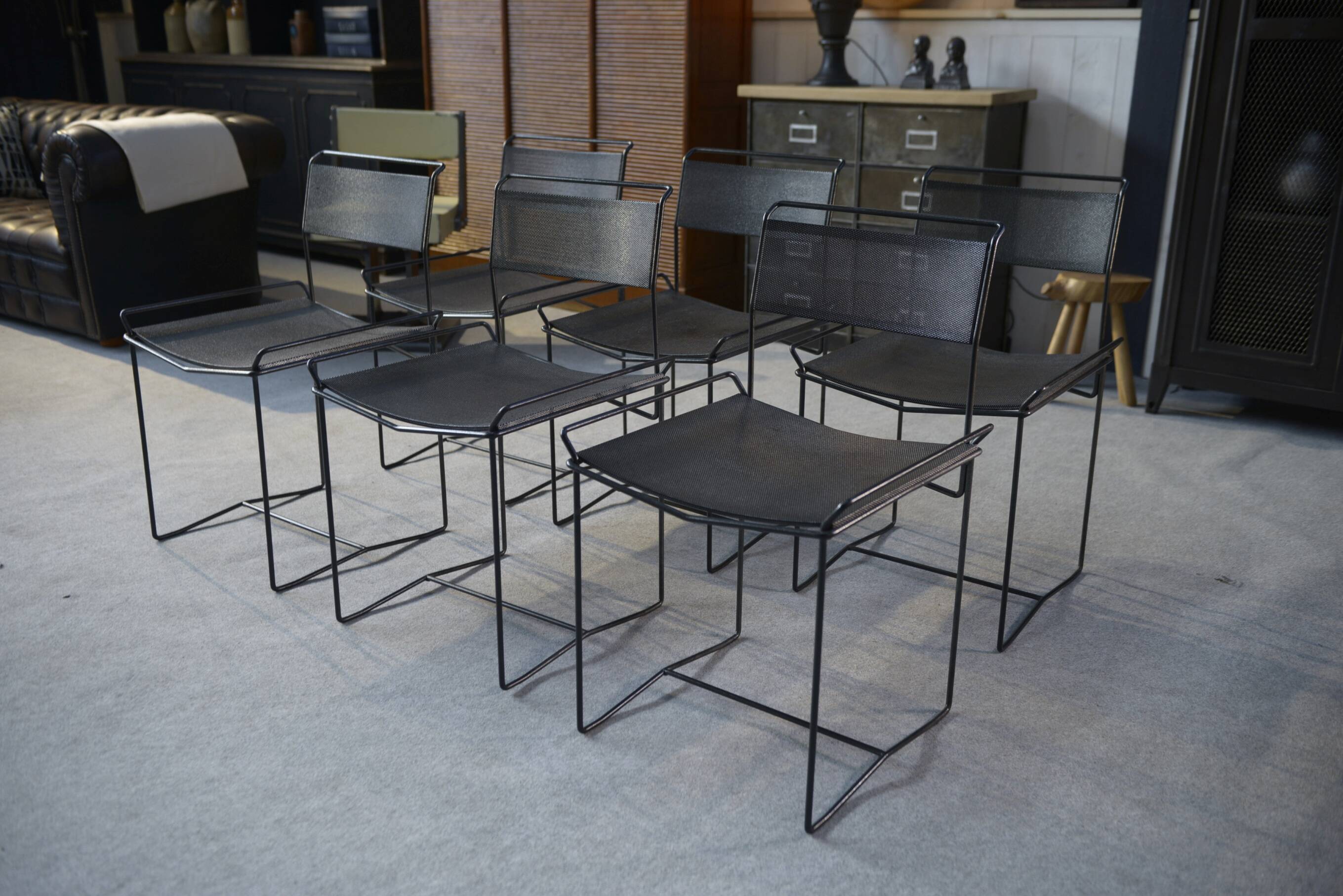 Set of 6 perforated steel chairs, 20th century design