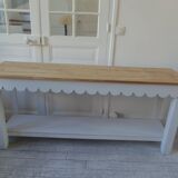 Console with pearl grey patinated base, oak top.