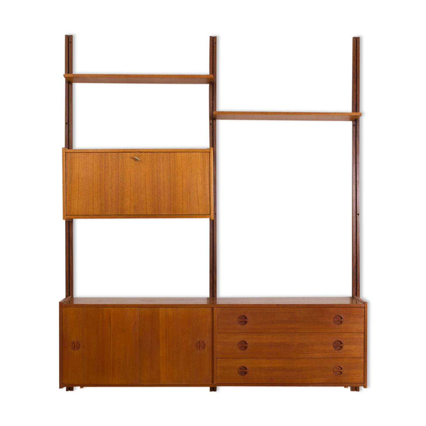 Scandinavian teak wall unit with sideboard and bar cabinet