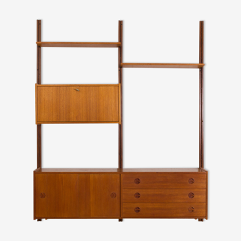 Scandinavian teak wall unit with sideboard and bar cabinet