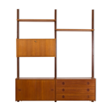 Scandinavian teak wall unit with sideboard and bar cabinet