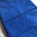 Drap ancien en lin et coton teinté en bleu Méditerranée