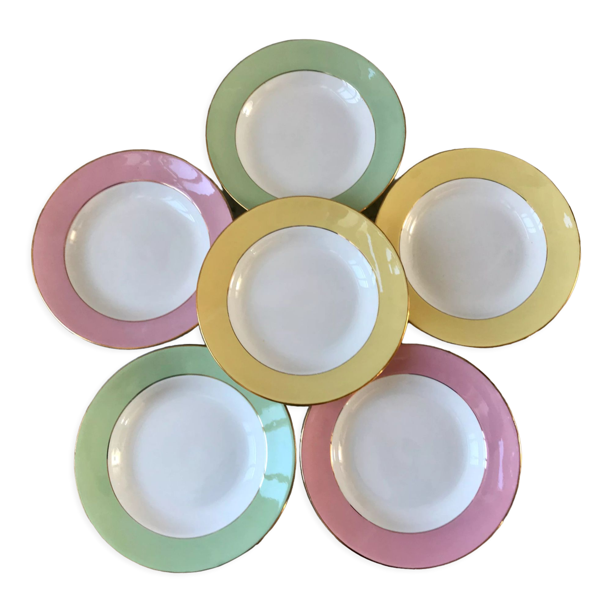 Lot of 6 hollow plates Saint-Amand 60s pastel