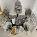 Lustre Sciolari 16 feux verre et chrome , Italie 1970