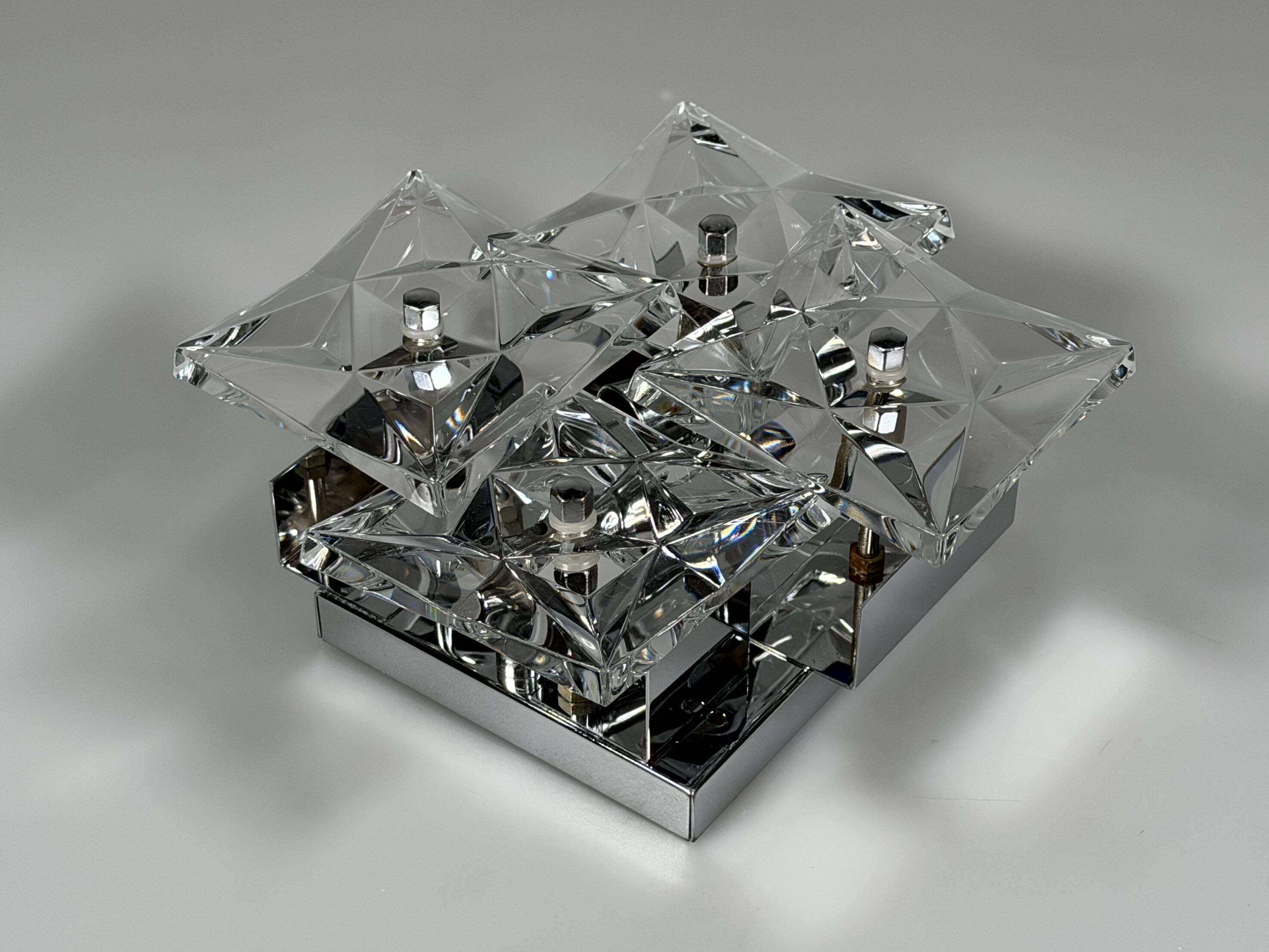 1960s 1970s Wall Sconce by Kinkeldey Lighting Germany in Glass & Chrome