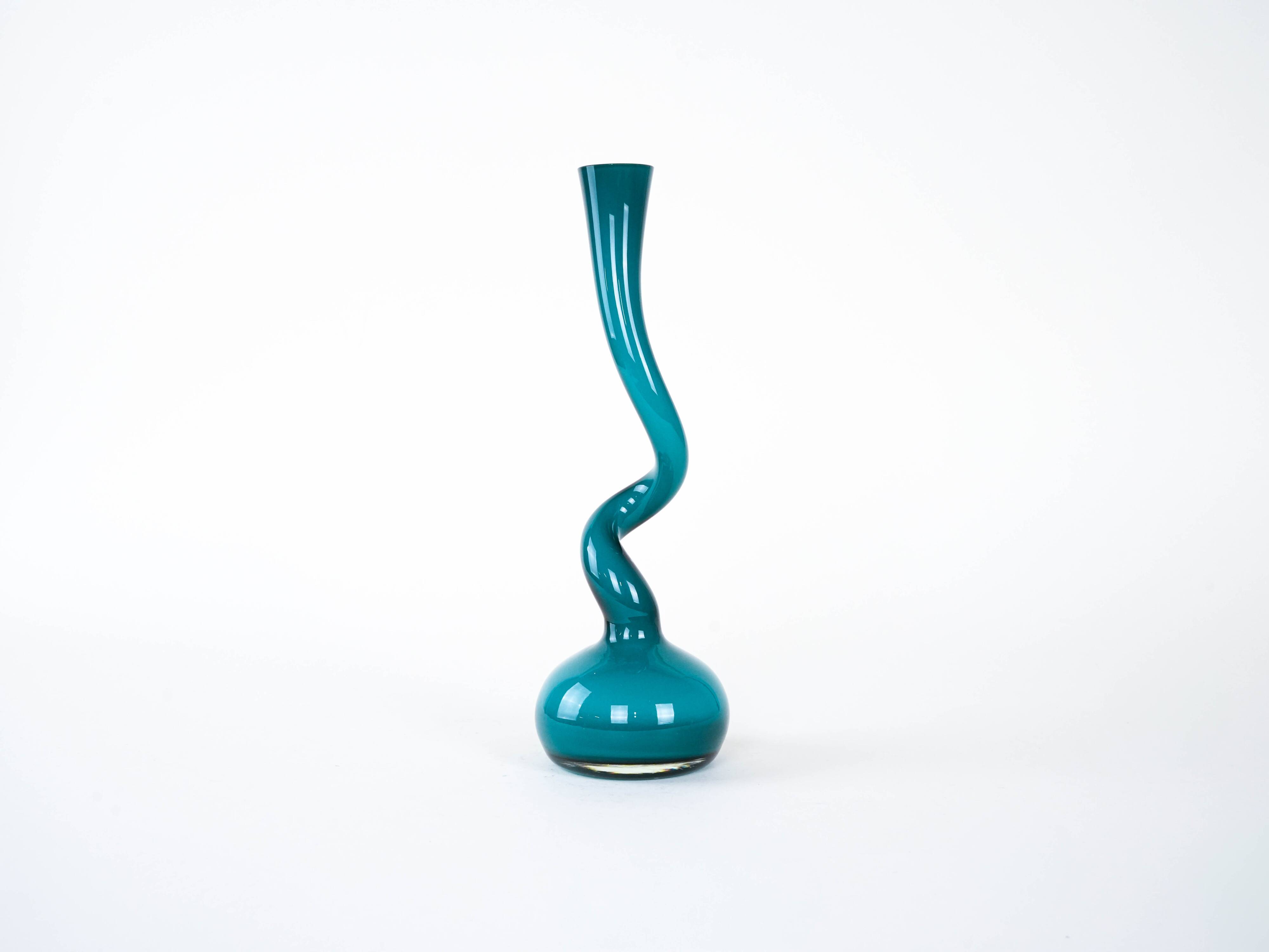 Turquoise vase, Swing Vase, Danish design, manufactured by Normann Copenhag