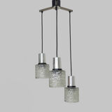 Suspension waterfall vintage in chrome polished and glass chiseled 3 lights 70s