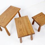 Brutalist Nesting Tables in Oak - Set of 3 - 1960s