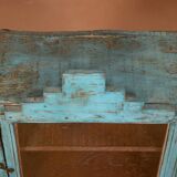 old Art Deco wall display case in original blue teak Burmese patina