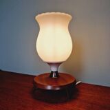 Scandinavian tripod lamp in white opaline and teak, 1960s