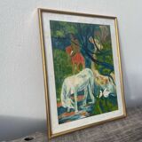 Tableau style Gauguin cadre bois doré