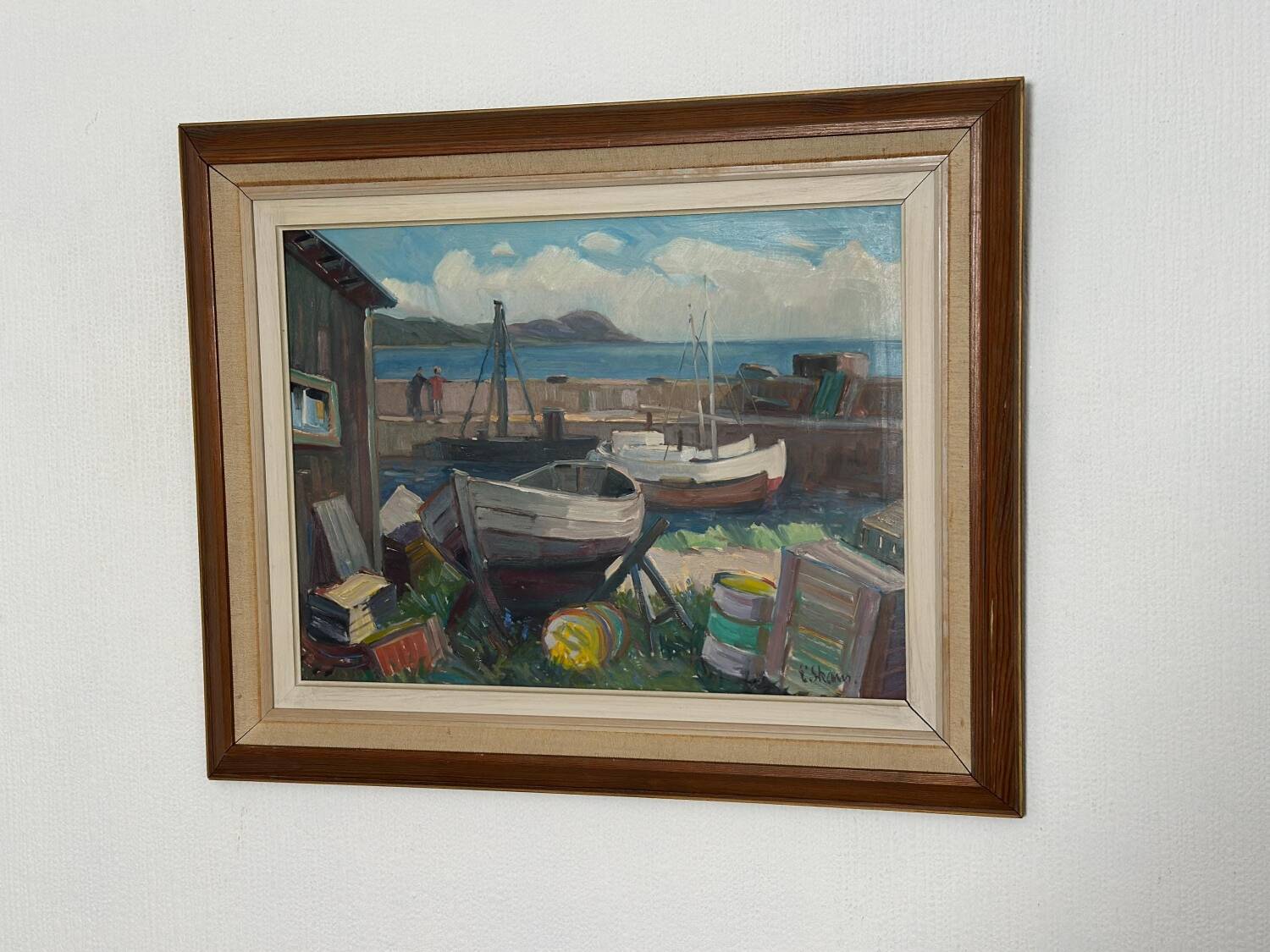 Mid Century Swedish Oil on Panel – “Boats in Port” by Eskil Skans